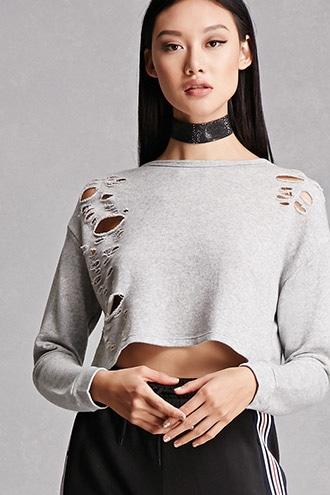 Forever21 Distressed Cropped Sweatshirt