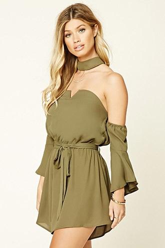 Forever21 Women's  Olive Haute Rogue Romper