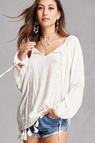 Forever21 Filtre Crochet Peasant Top