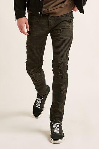 Forever21 Waimea Camo Print Moto Jeans
