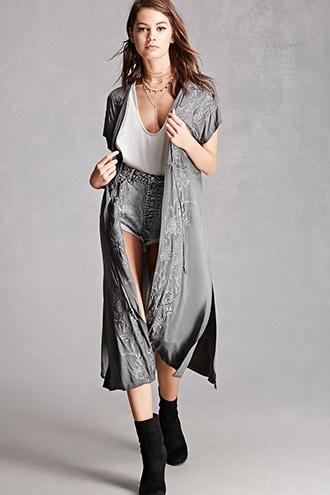 Forever21 Embroidered Longline Cardigan