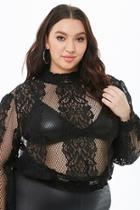 Forever21 Plus Size Sheer Floral Lace & Fishnet Top
