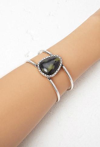 Forever21 Faux Stone Cutout Cuff (b.silver/black)
