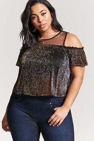 Forever21 Plus Size Metallic Open-shoulder Top