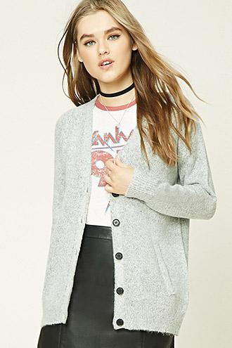 Forever21 Women's  Heather Grey Marled Knit Cardigan