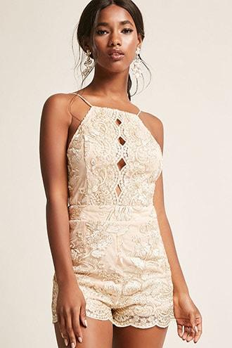 Forever21 Floral Embroidered Cutout Mesh Romper