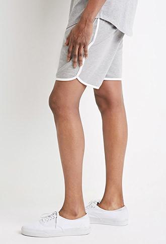 21 Men Contrast-trimmed Drawstring Sweatshorts (heather Grey/white)