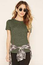 Forever21 Women's  Olive Slub Knit Crew Neck Tee