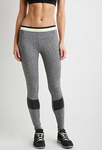 Forever21 Heathered Striped-waist Athletic Leggings
