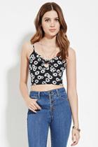 Forever21 Women's  Black & Cream Floral Cropped Cami