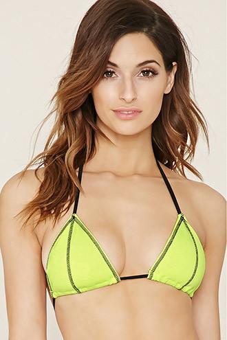 Forever21 Women's  Yellow & Black Topstitched Triangle Bikini Top