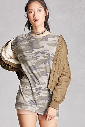 Forever21 Women's  Camo Longline Sweater