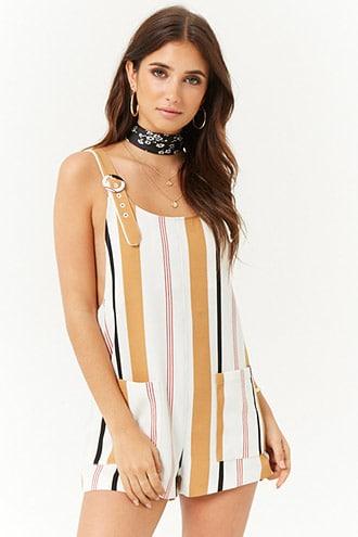 Forever21 Boxy Striped Buckle-strap Romper