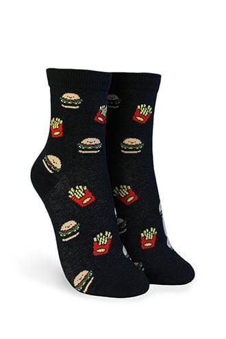 Forever21 Burger & Fries Print Crew Socks