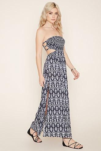 Forever21 Women's  Navy & White Ikat Print Maxi Dress