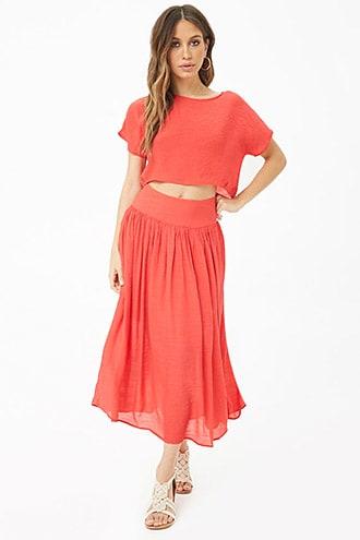 Forever21 Crop Top & Shirred Skirt Set