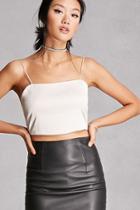 Forever21 Women's  Champagne Satin Tie-back Crop Top