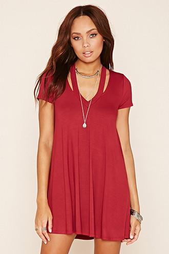 Forever21 Women's  Burgundy Cutout T-shirt Dress