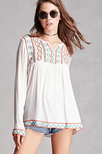 Forever21 America & Beyond Embroidered Top