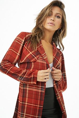 Forever21 Plaid Print Trench Coat