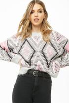 Forever21 Woven Heart Geo Feathered Knit Sweater