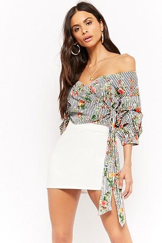 Forever21 Floral Striped Wrap Top