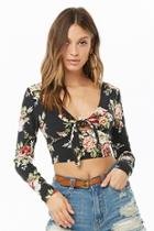 Forever21 Tie-front Floral Print Crop Top