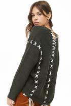 Forever21 Ribbed Pointelle Lace-up Sweater