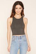 Forever21 Women's  Charcoal Heathered Knit Crop Top
