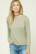Love21 Women's  Olive & White Contemporary Marled Knit Top