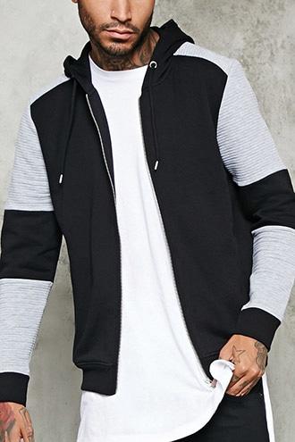 21 Men Men's  Rib-paneled Zip-up Hoodie