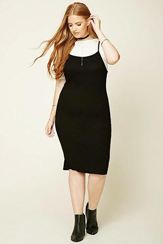 Forever21 Plus Women's  Black & Ivory Plus Size Midi Combo Dress