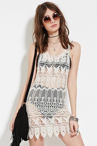 Forever21 Women's  Sheer Cutout Crochet Mini Dress