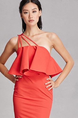 Forever21 Women's  Red Selfie Leslie Flounce Dress