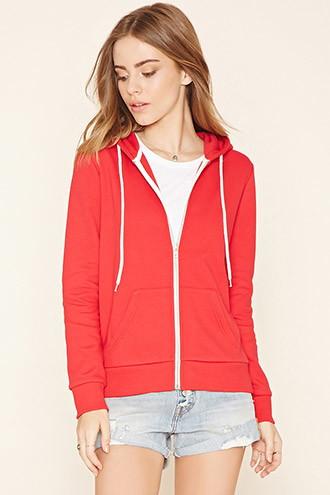 Forever21 Women's Red Classic Zip-up Hoodie