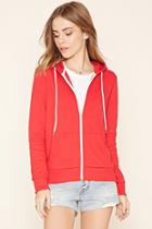 Forever21 Women's  Red Classic Zip-up Hoodie