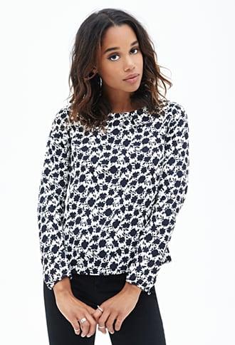 Forever21 Floral Pleated Collar Top