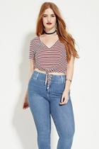 Forever21 Plus Women's  Wine & Ivory Plus Size Knotted Crop Top