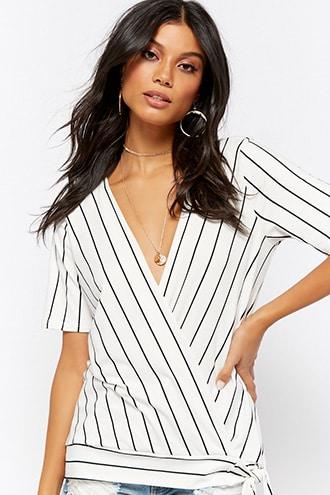 Forever21 Pinstriped Surplice Top