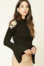 Forever21 Lace-up Ribbed Knit Top