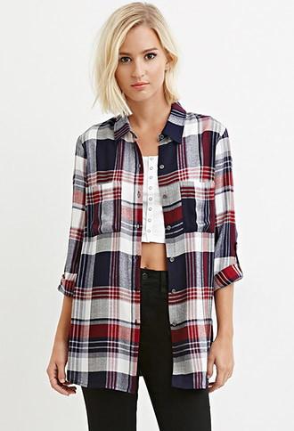 Forever21 Tartan Button-tab Shirt