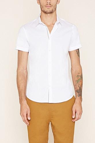 21 Men Men's  White Buttoned Cotton-blend Shirt