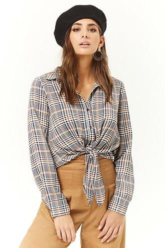 Forever21 Multicolor Glen Plaid Tie-front Shirt