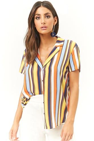 Forever21 Multi-striped Short-sleeve Shirt
