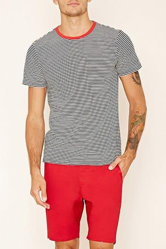 Forever21 Striped Contrast-neck Tee