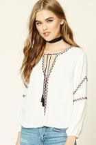 Forever21 Women's  Cream & Black Boxy Tribal-inspired Top