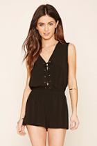 Forever21 Lace-up Woven Romper