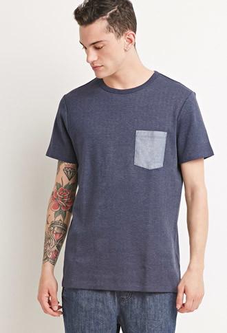 21 Men Men's  Herringbone Pattern Tee (blue)