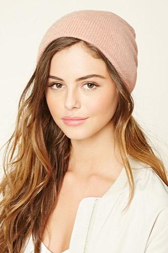 Forever21 Women's  Light Pink Fitted Glitter Knit Beanie
