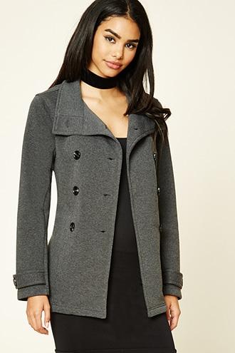 Forever21 Women's  Charcoal Funnel Neck Belted Jacket